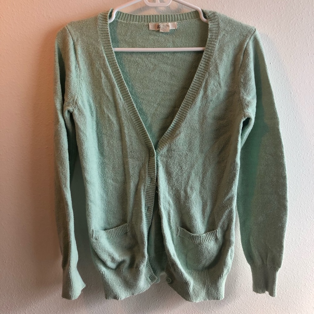Mint Green Knit Cardigan With Pockets